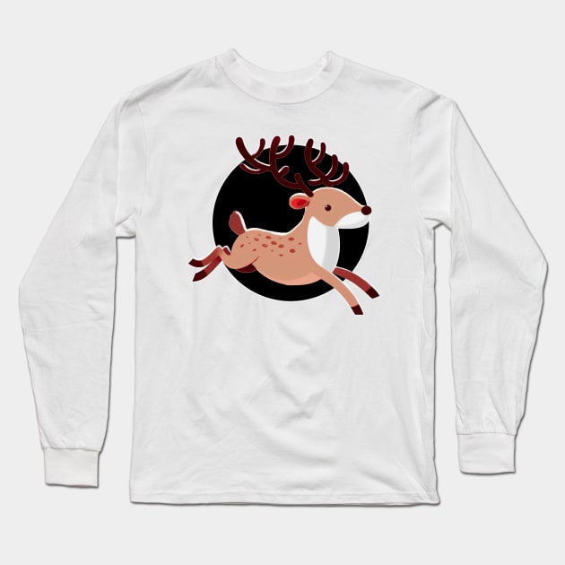 Light Reindeer Jumping - Black Background Long Sleeve T-Shirt by Star Fragment Designs